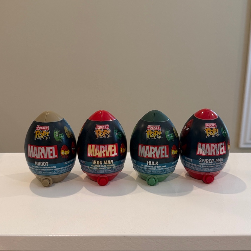 New 4 pk Marvel Funko Collectible Egg Figures - GROOT, IRON MAN, HULK, SPIDERMAN